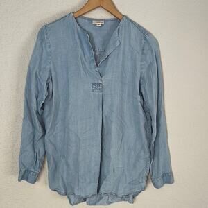 J. Jill Tencel Chambray Blue Long Sleeve Shirt Nautical Coastal Vacation Resort